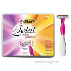 BIC Premium Shaving Razor Set with Aloe Vera and Vitamin E Lubricating Disposable Razors for Women Strip Soleil Color 10-Count 3 Blades
