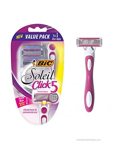 BIC Soleil Click 5 Women's Disposable Razor Five Blade Count of 6 Razors For a Smooth and Close Shave
