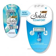 BIC Soleil Comfort Women's Disposable Razor Four Blade Count of 3 Razors For a Smooth and Close Shave