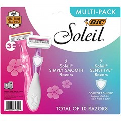 BIC Soleil Disposable Women's Razors 10-Count Multi-Pack 3 Soleil Simply Smooth Razors 7 Soleil Sensitive Razors 3 Blades for a Smooth Shave