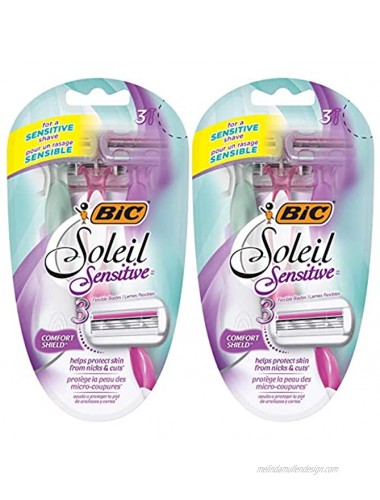 BIC Soleil Sensitive Women's 3-Blade Disposable Razor 3 Count Pack of 2 6 Razors