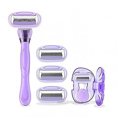 DreamGenius Razors for Women Sensitive Skin 4 Blades Safety Razor Includes 2 Handles and 5 Refills Womens Razors for Shaving Non-Slip Travel Carry violet