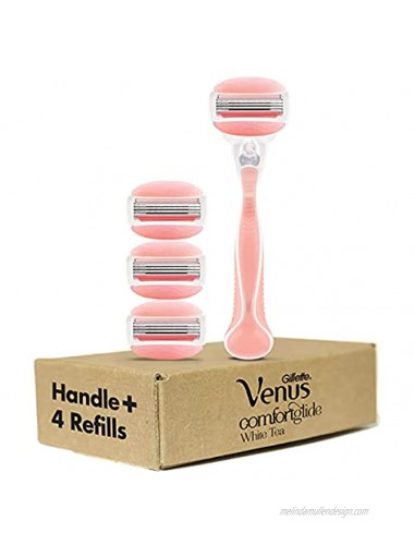 Gillette Venus ComfortGlide Razors for Women White Tea Scented 1 Venus Razor Handle Plus 4 Cartridge Refills