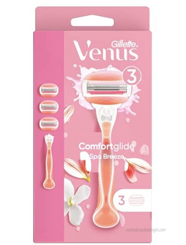 Gillette Venus Comfortglide Spa Breeze 2-in-1 Women's Razor + 2 Blade Refills with Shaving Gel Bars Special Starter Pack