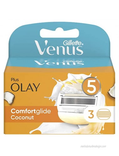 Gillette Venus ComfortGlide with Olay 2-in-1 Razor Blades for Women Pack of 3 Refill Blades Packaging May Vary