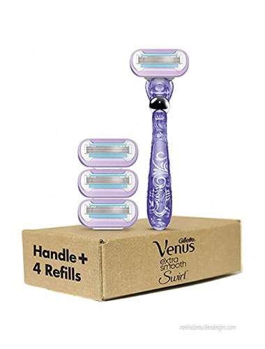 Gillette Venus Extra Smooth Swirl Razors for Women 1 Venus Razor Handle Plus 4 Five-Bladed Razor Cartridge Refills