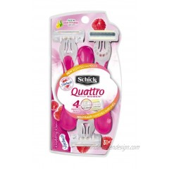 Schick Quattro for Women Disposable Razor with Raspberry Rain Scented Handle 3-Count Pack of 3