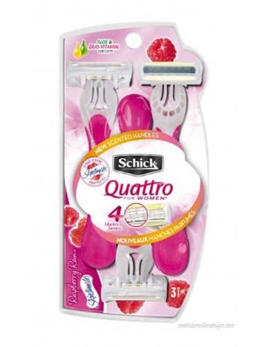 Schick Quattro for Women Disposable Razor with Raspberry Rain Scented Handle 3-Count Pack of 3