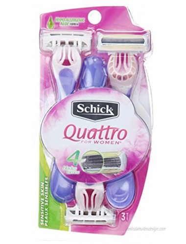 Schick Quattro for Women Disposable Razors for Sensitive Skin 3 Count Pack of 2 Package May Vary
