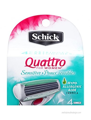 Schick Quattro for Women Razor Blade Refills for Sensitive Skin with Hypo-Allergenic Aloe 4 Count Pack of 2