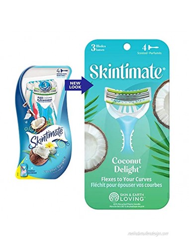 Skintimate Coconut Delight 3 Blade Disposable Razor For Women 4 Count Pack of 3