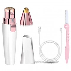 Facial Hair Remover 2in1 New USB Rechargeable Eyebrow Trimmer For Women and Eyebrow trimmer with Built-in LED Light-Remove Pain-Free For Facial Eyebrows Lips Arm Facial Hair Remover-Rose Gold
