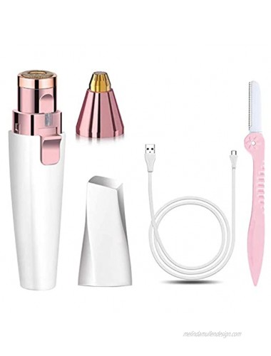 Facial Hair Remover 2in1 New USB Rechargeable Eyebrow Trimmer For Women and Eyebrow trimmer with Built-in LED Light-Remove Pain-Free For Facial Eyebrows Lips Arm Facial Hair Remover-Rose Gold