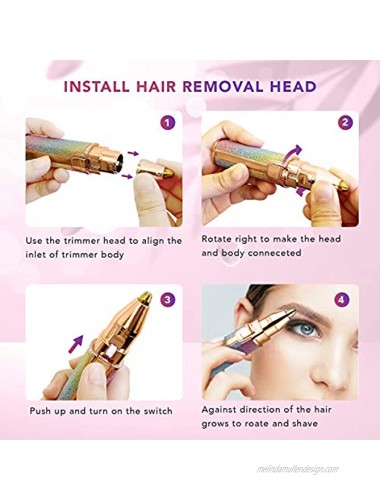 Facial Hair Remover & Eyebrow Trimmer 2 In 1 Eyebrow Remover and Painless Hair Remover Eyebrow Lips Nose Body Facial Hair Removal Razor For Women with Built-in LED Light