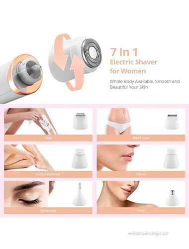 Shaver for Women 7 in 1 Electric Razor for Face Eyebrow Nose Underarm Arms Legs and Bikini Line Waterproof Personal Painless Facial Hair Removal Rechargeable Cordless Trimmer
