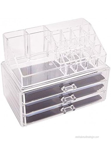 5 Drawer Acrylic Jewelry and Clear Cosmetic Makeup Organizer Home Use Space-saving Rectangular Compartments & 3-Layer Drawers Plastic Makeup Case Makeup Stand