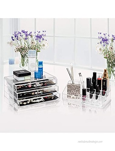 5 Drawer Acrylic Jewelry and Clear Cosmetic Makeup Organizer Home Use Space-saving Rectangular Compartments & 3-Layer Drawers Plastic Makeup Case Makeup Stand