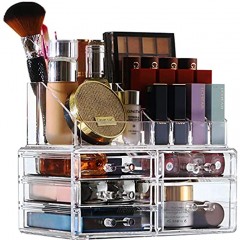 Cq acrylic Clear Makeup Organizer And Storage Stackable Skin Care Cosmetic Display Case With 4 Drawers Make up Stands For Jewelry Hair Accessories Beauty Skincare Product Organizing,Set of 2