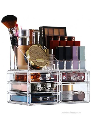 Cq acrylic Clear Makeup Organizer And Storage Stackable Skin Care Cosmetic Display Case With 4 Drawers Make up Stands For Jewelry Hair Accessories Beauty Skincare Product Organizing,Set of 2