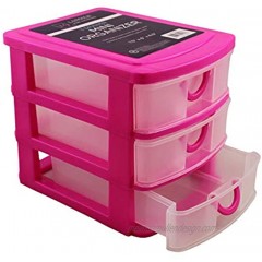 Dependable 3 Drawer Mini Plastic Organizer Makeup HBA Cosmetics Arts & Crafts Desktop Stationary Hot Pink