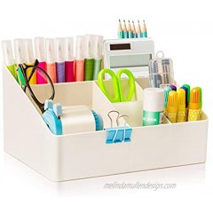 Desk Organizer Desktop Organizers and Accessories with Pencil Holder School Supplies Caddy Storage or Pen Holders Teacher Office Classroom Bathroom,Countertop,Plastic 6 Compartments White