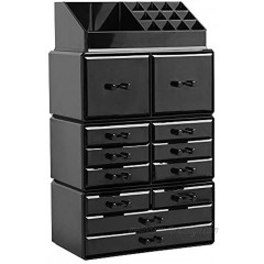 Display4top Acrylic Jewelry and Cosmetic Storage Makeup Organizer set with 12 Drawers,4 Piece,Large Capacity. Black