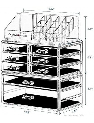 DreamGenius Makeup Organizer 3 Pieces Acrylic Cosmetic Display Cases with 8 Drawers for Jewerly Lipstick and Makeup Brushes Stackable Makeup Storage Organizer Box for Dresser and Bathroom Countertop