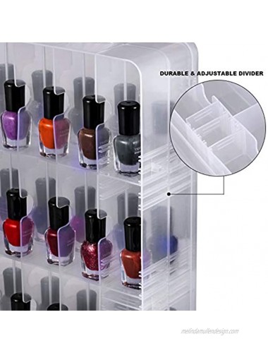 DreamGenius Portable Nail Polish Clear Organizer for 48 Bottles Double Side and Locking Lids Gel Polish Storage Holder Space Saver with 8 Adjustable Dividers