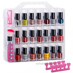 DreamGenius Portable Nail Polish Clear Organizer for 48 Bottles Double Side and Locking Lids Gel Polish Storage Holder Space Saver with 8 Adjustable Dividers