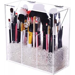FOOCORDDY Covered Makeup Brush Holder with Dustproof Lid 750g Pearls Beads Large Capacity Acrylic Clear Cosmetic Brush Storage Organizer for Vanity