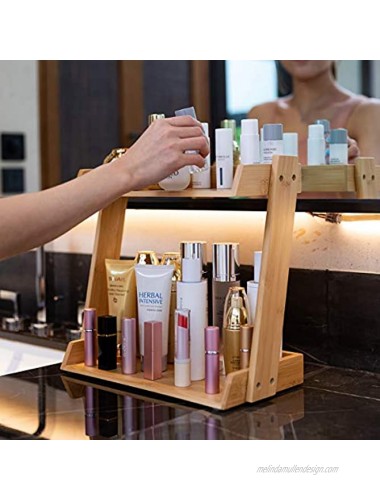 GOBAM Bathroom Makeup Countertop Organizer Cosmetics Perfume Organizer Stand Shelf Assemble Easily Bamboo
