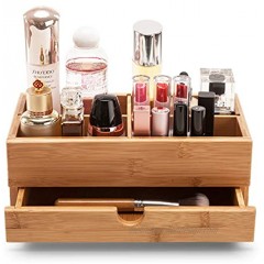 GOBAM Makeup Storage Drawer Organizer Bamboo Cosmetic Display Box Makeup Brush Holder Fits your Vanity Bathroom Counter or Dresser