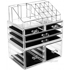 HBlife Makeup Organizer 3 Pieces Acrylic Cosmetic Storage Drawers and Jewelry Display Box Clear