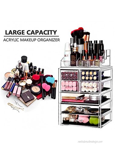 HBlife Makeup Organizer with Bigger Drawers 2 Pieces Acrylic Jewelry and Cosmetic Storage Display Box Fit for Most Makeup Palettes