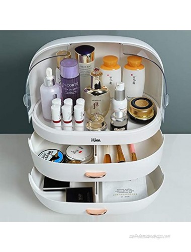 Ihuiniya Modern Makeup Storage Organizer Box Cosmetics storage display rack with drawer，Waterproof dustproof elegant display cabinet，Suitable for bathroom countertop bedroom dresser Large White