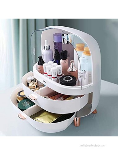 Ihuiniya Modern Makeup Storage Organizer Box Cosmetics storage display rack with drawer，Waterproof dustproof elegant display cabinet，Suitable for bathroom countertop bedroom dresser Large White