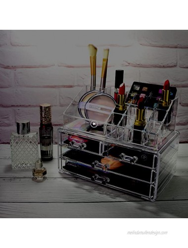 Ikee Design Clear Makeup Organizer Skin Care Cosmetic Display Case with 4 drawers Makeup Organizer Cosmetics Jewelry Hair Accessories Bathroom Counter or Dresser Set of 2