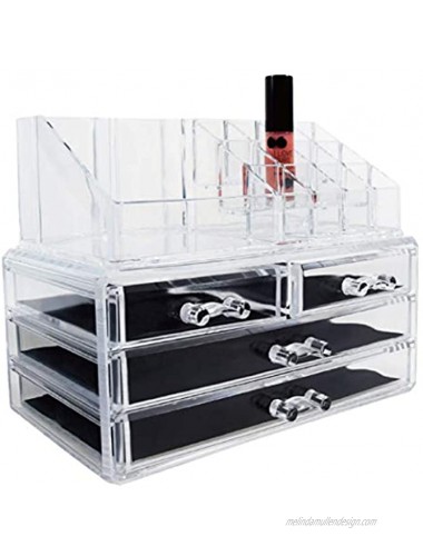 Ikee Design Clear Makeup Organizer Skin Care Cosmetic Display Case with 4 drawers Makeup Organizer Cosmetics Jewelry Hair Accessories Bathroom Counter or Dresser Set of 2