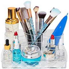 lureme Clear Acrylic Makeup Organizer with Diamond Pattern Lipstick Organizer Cosmetic Beauty Display Case cb000024