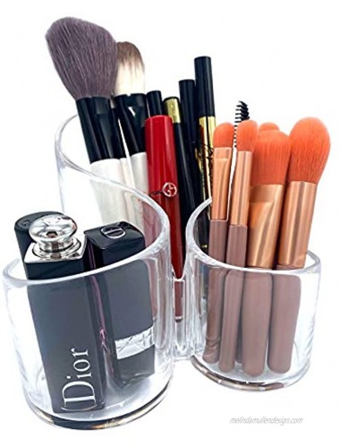 Makeup Brush Holder Organizer 3 Slot Clear Large Wavy Acrylic Pen Pencil Holder Desk Organizer Large Capacity Cosmetic Brushes Storage Box