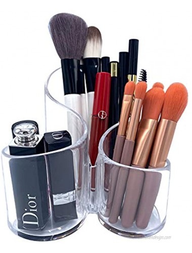 Makeup Brush Holder Organizer 3 Slot Clear Large Wavy Acrylic Pen Pencil Holder Desk Organizer Large Capacity Cosmetic Brushes Storage Box