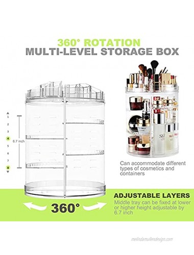 Makeup Organizer 360 Degree Rotating Adjustable Cosmetic Storage Display Case with 8 Layers Large Capacity Fits Jewelry,Makeup Brushes Lipsticks and More Clear Transparent