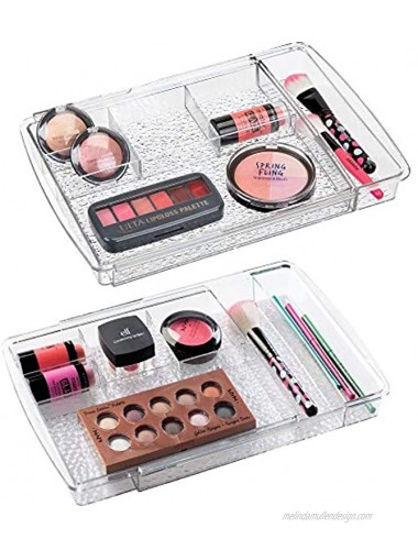 mDesign Expandable Makeup Organizer for Bathroom Drawers Vanities Countertops: Organize Makeup Brushes Eyeshadow Palettes Lipstick Lip Gloss Blush Concealer Adjustable Width 2 Pack Clear