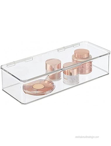 mDesign Makeup Storage Stackable Organizer Box for Bathroom Vanity Countertops Drawers Holds Blenders Eyeshadow Palettes Lipstick Lip Gloss Makeup Brushes Hinged Lid Clear