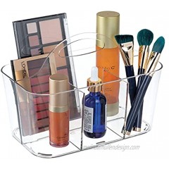 mDesign Plastic Makeup Storage Organizer Caddy Tote Divided Basket Bin Handle for Bathroom Holds Eyeshadow Palettes Nail Polish Brushes Shower Essentials Small Lumiere Collection Clear