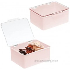 mDesign Plastic Stackable Bathroom Vanity Countertop Storage Cosmetic Organizer Box with Hinged Lid for Makeup Beauty Hair Nail Supplies 2 Pack Clear Light Pink