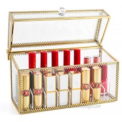 PuTwo Handmade Glass and Brass Lid Dustproof Organizer Vintage Transparent Lip Gloss Display Decoration 24 Slots Lipstick Holder