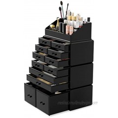 Readaeer Makeup Cosmetic Organizer Storage Drawers Display Boxes Case with 12 Drawers Black
