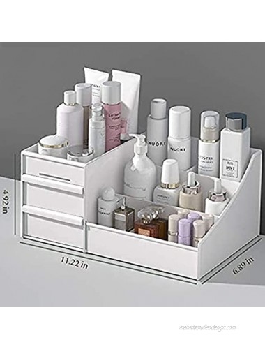 skin care organizer,Makeup Desk Organizer With Drawers,Countertop Organizer for Cosmetics,Vanity brush with Holder for Lipstick Brushes Eyeshadow and Jewelry Desktop Finishing Dresser White