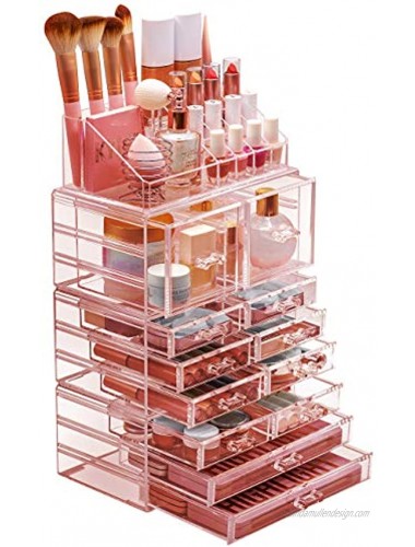 Sorbus Cosmetic Makeup and Jewelry Storage Case Tower Display Organizer Spacious Design Great for Bathroom Dresser Vanity and Countertop Pink